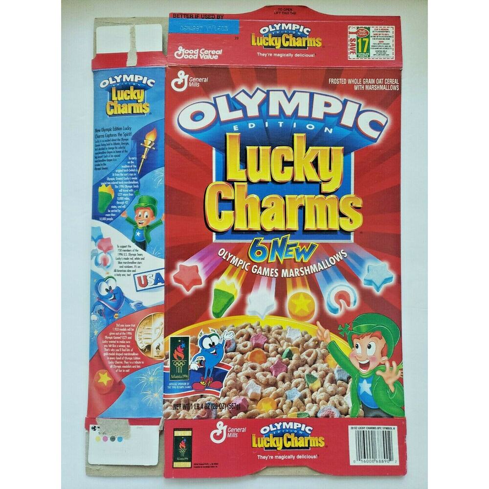GENERAL‎ MILLS Empty Cereal Box 1996 OLYMPIC EDITION Lucky Charms U198/14